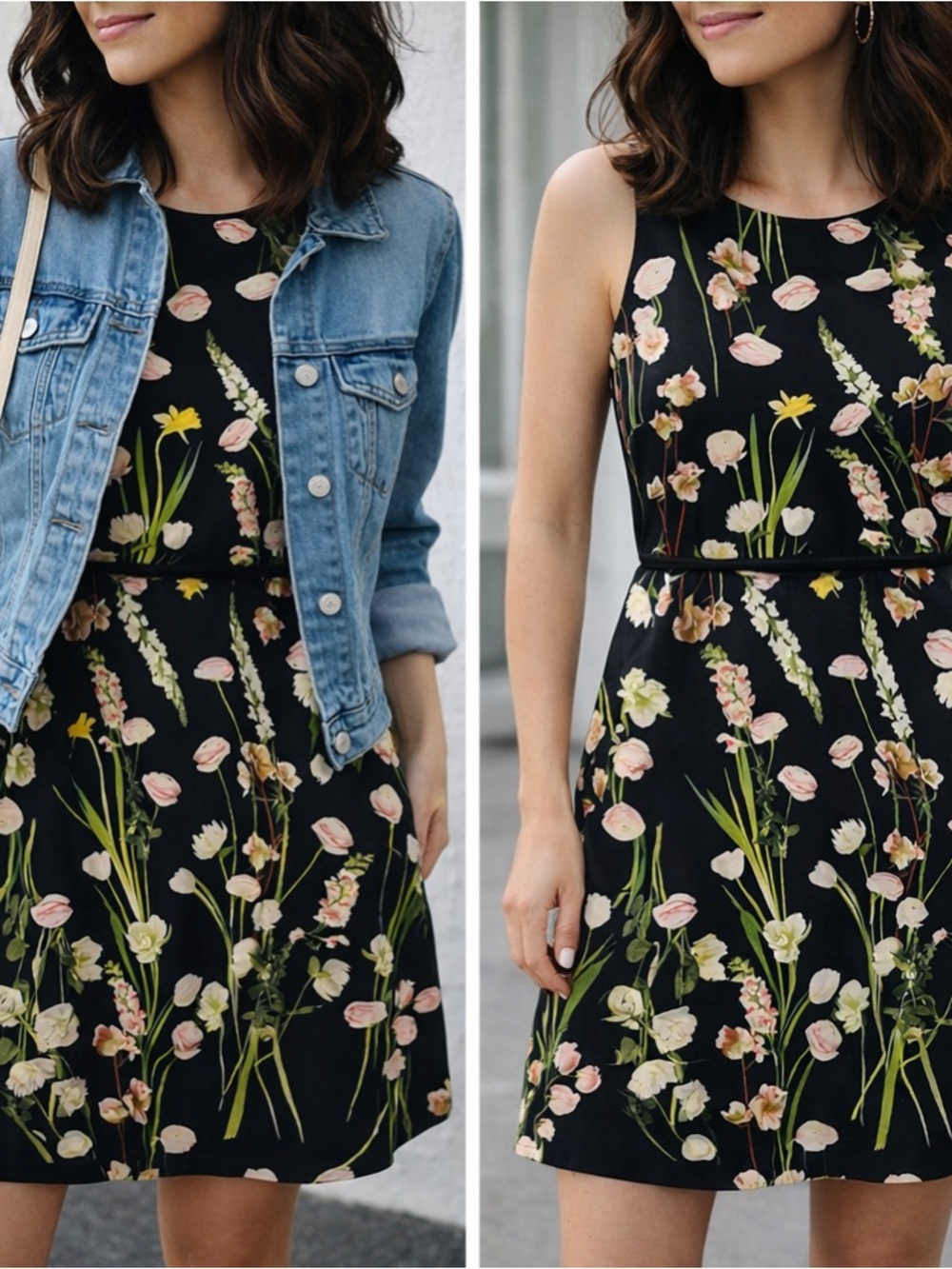 Victoria Beckham for Target Black Mini Dress with Pink & Green Floral Print